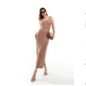 Elegant Tan Sleeveless Knit Dress